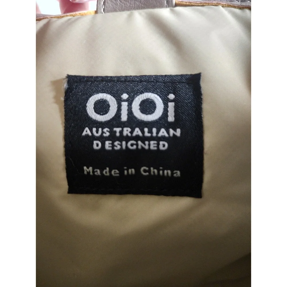 OiOi‎ Pram Caddy Oatmeal Vegan Leather Stroller Bag W/ Attachable Shoulder Strap